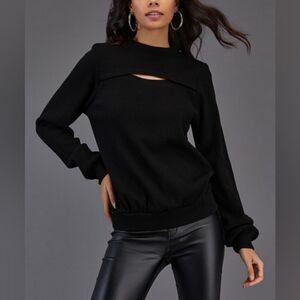 Milan Kiss Ribbed Cutout Sweatshirt sz Sm
